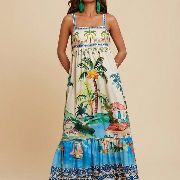 Multicolor Boho Women's Tropical Maxi Dress - Picture 4 of 7